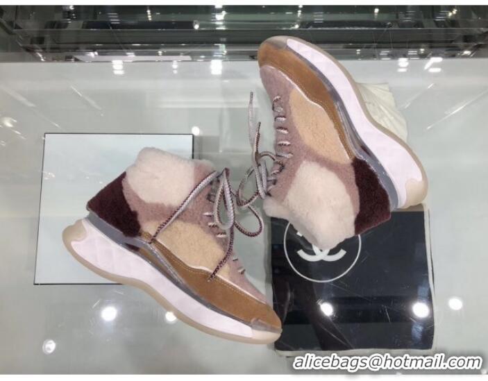 Low Price Chanel Lambskin Fur Lace-up Short Boots G10147 Pink 2019