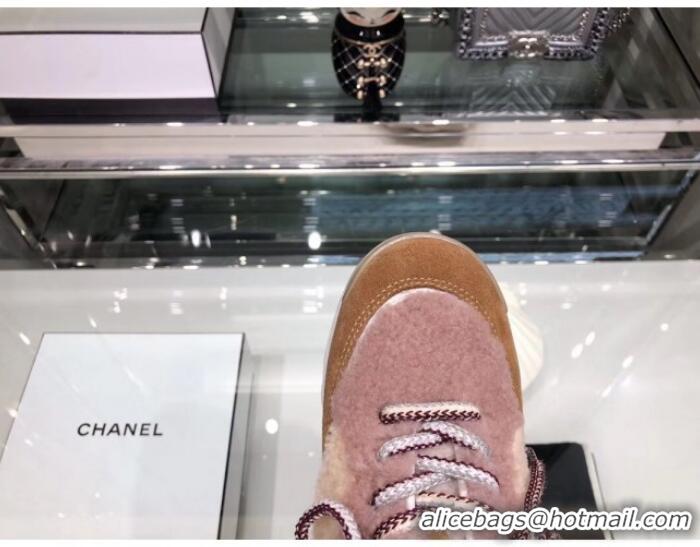 Low Price Chanel Lambskin Fur Lace-up Short Boots G10147 Pink 2019