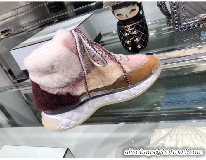 Low Price Chanel Lambskin Fur Lace-up Short Boots G10147 Pink 2019