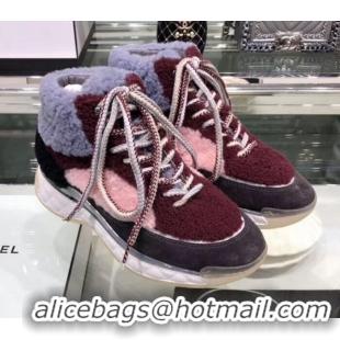 Grade Design Chanel Lambskin Fur Lace-up Short Boots G10147 Burgundy 2019