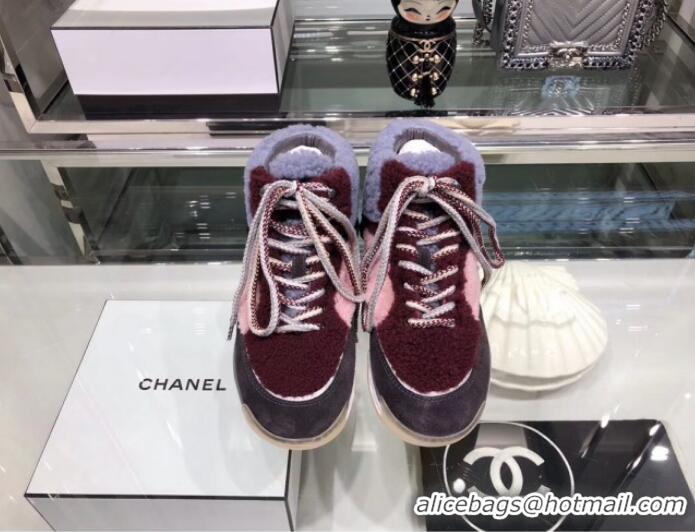 Grade Design Chanel Lambskin Fur Lace-up Short Boots G10147 Burgundy 2019