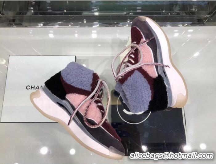 Grade Design Chanel Lambskin Fur Lace-up Short Boots G10147 Burgundy 2019