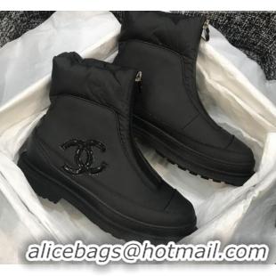 Most Popular Chanel Calfskin Wool Zip Flat Short Boots G10632 Black 2019