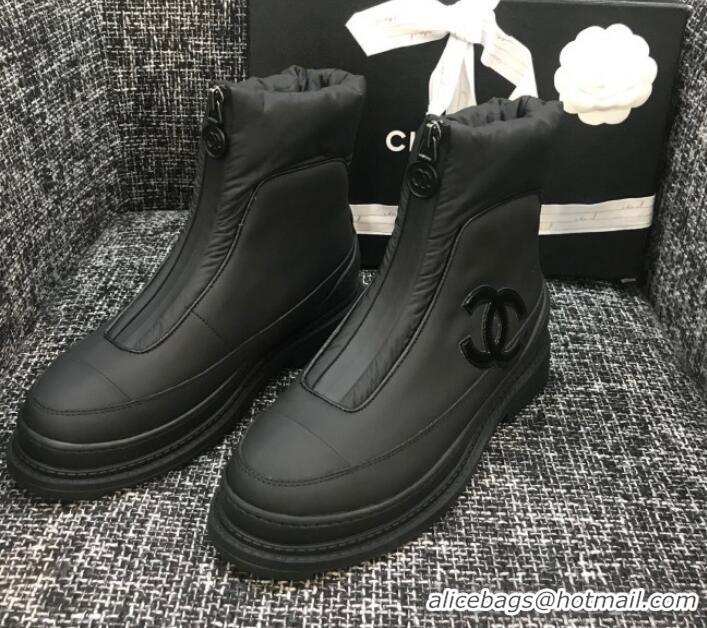 Most Popular Chanel Calfskin Wool Zip Flat Short Boots G10632 Black 2019