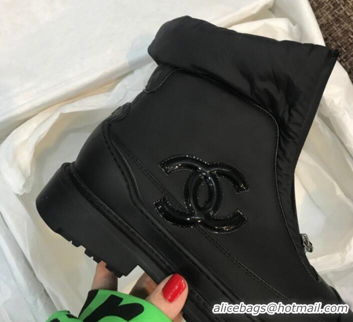 Most Popular Chanel Calfskin Wool Zip Flat Short Boots G10632 Black 2019