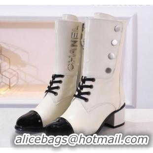 Best Design Chanel Calfskin Buttons Short Boots G35229 Ivory White 2019