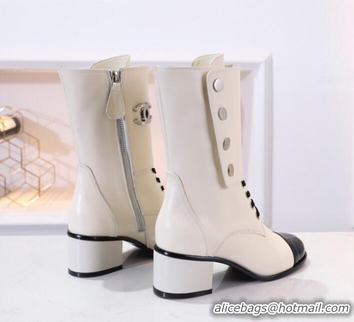 Best Design Chanel Calfskin Buttons Short Boots G35229 Ivory White 2019