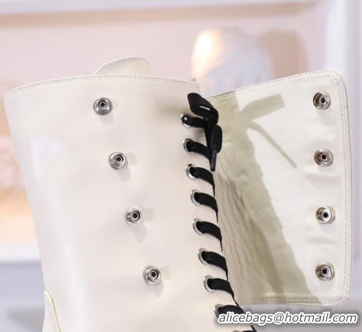 Best Design Chanel Calfskin Buttons Short Boots G35229 Ivory White 2019