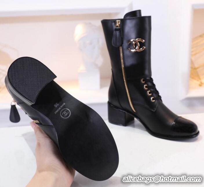 Grade Design Chanel Calfskin Buttons Short Boots G35229 Black 2019