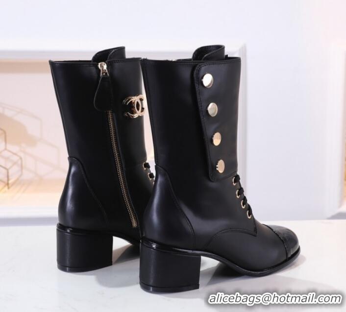 Grade Design Chanel Calfskin Buttons Short Boots G35229 Black 2019