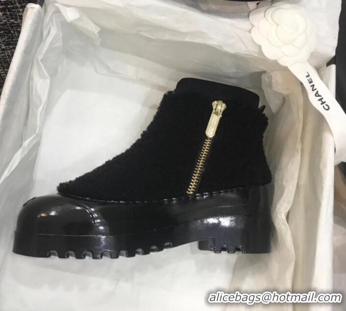 Good Quality Chanel Wool Fur Short Boots G35118 Black 2019 