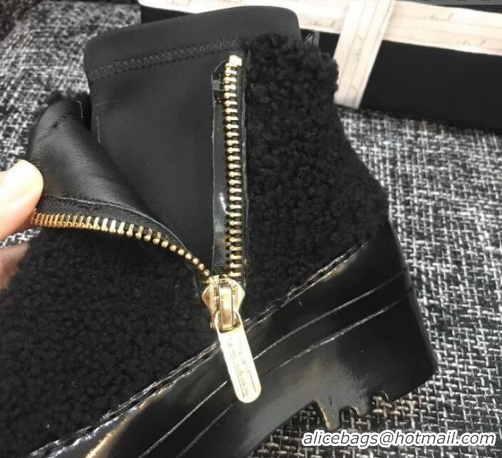 Good Quality Chanel Wool Fur Short Boots G35118 Black 2019 