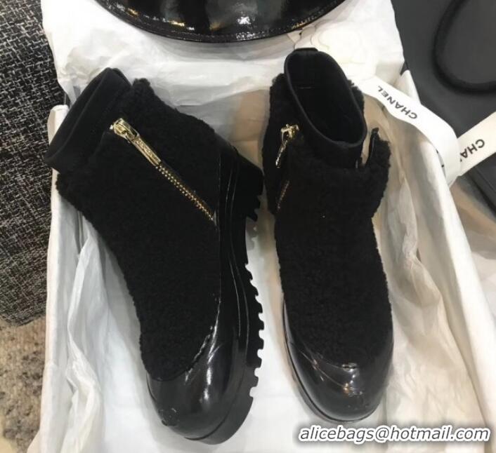 Good Quality Chanel Wool Fur Short Boots G35118 Black 2019 