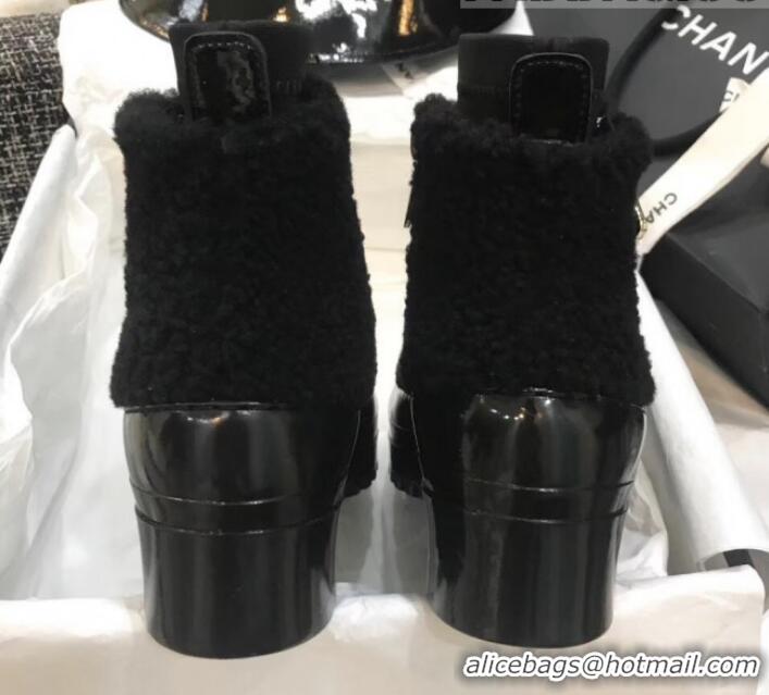 Good Quality Chanel Wool Fur Short Boots G35118 Black 2019 