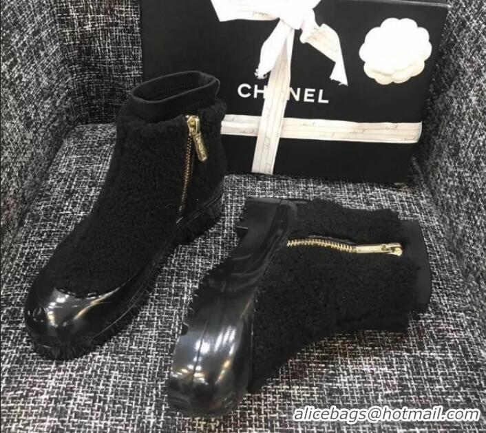 Good Quality Chanel Wool Fur Short Boots G35118 Black 2019 