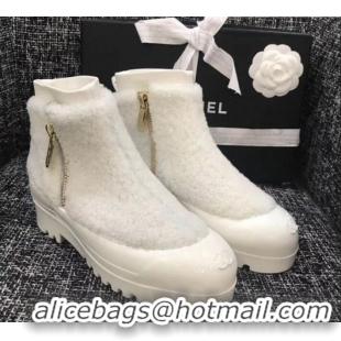 Grade Quality Chanel Wool Fur Short Boots G35118 White 2019 