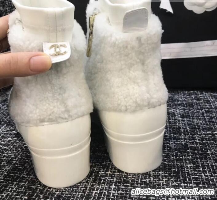 Grade Quality Chanel Wool Fur Short Boots G35118 White 2019 