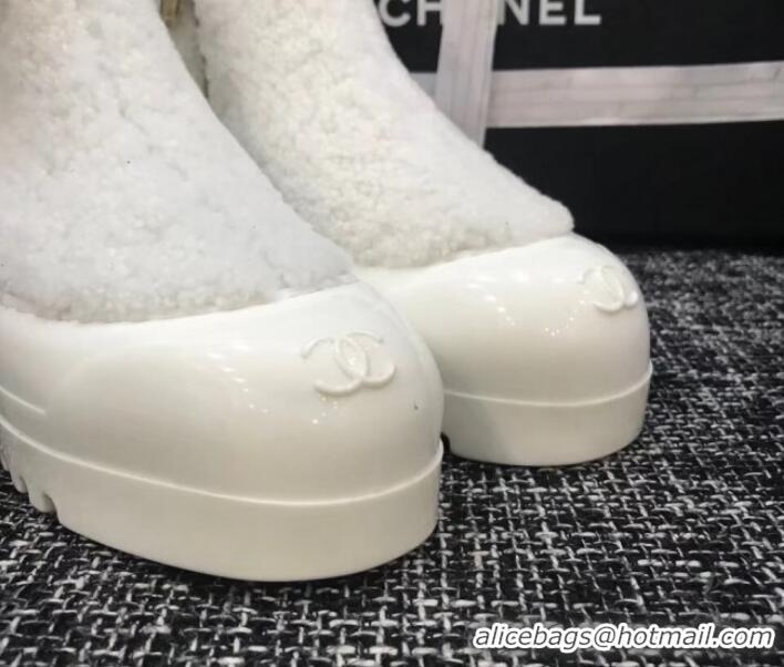 Grade Quality Chanel Wool Fur Short Boots G35118 White 2019 