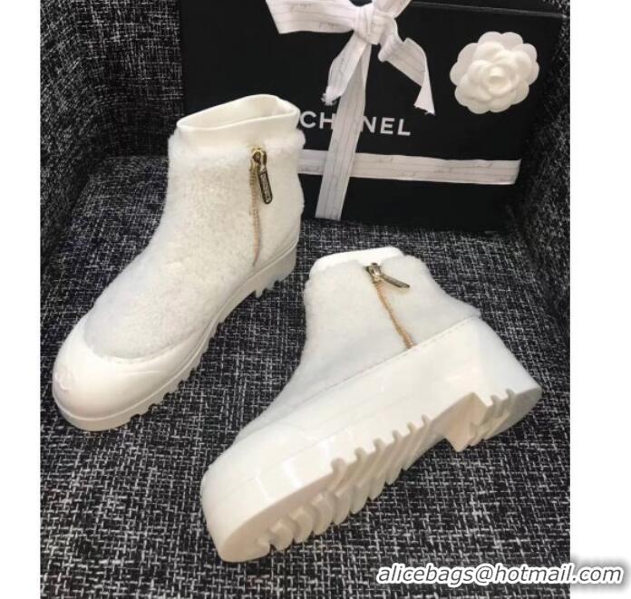 Grade Quality Chanel Wool Fur Short Boots G35118 White 2019 