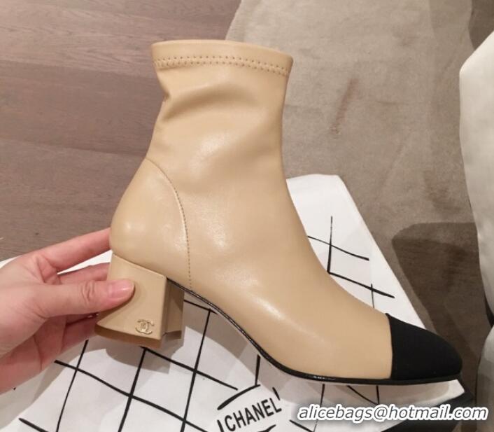 Discount Chanel Lambskin Short Boots G10652 Beige 2019