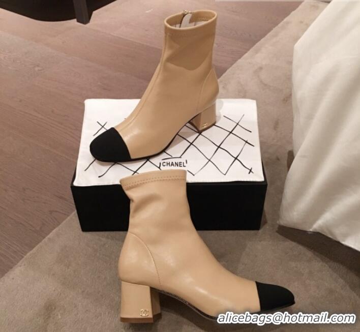 Discount Chanel Lambskin Short Boots G10652 Beige 2019