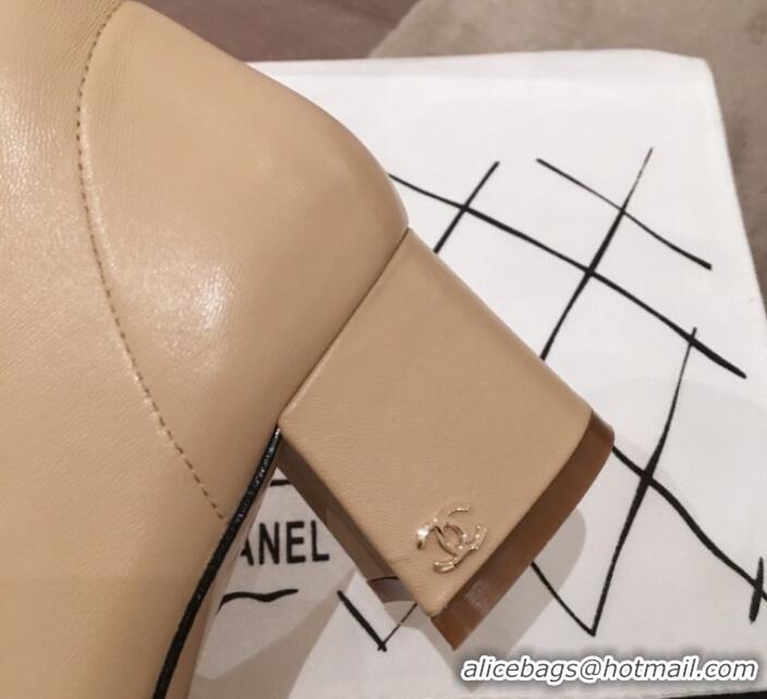 Discount Chanel Lambskin Short Boots G10652 Beige 2019