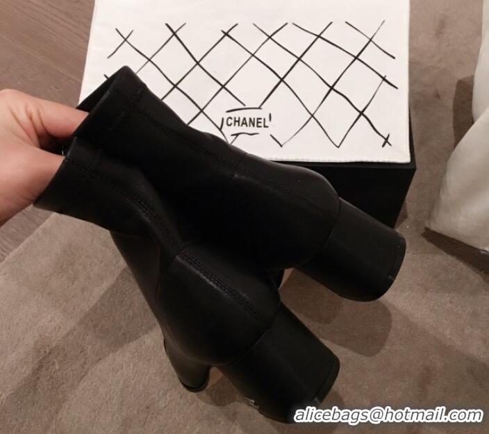 Imitation Chanel Lambskin Short Boots G10652 Black 2019