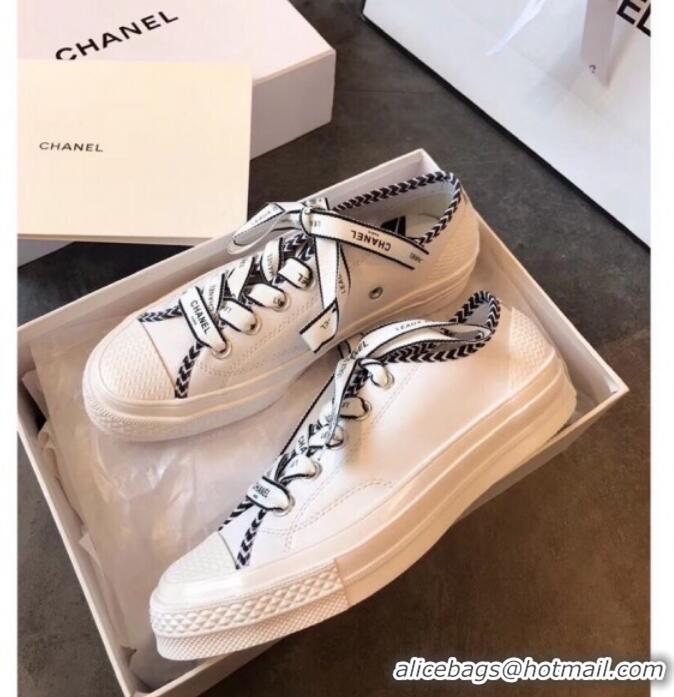 Classic Hot Chanel x Converse Logo Laces Sneakers G10909 White 2019