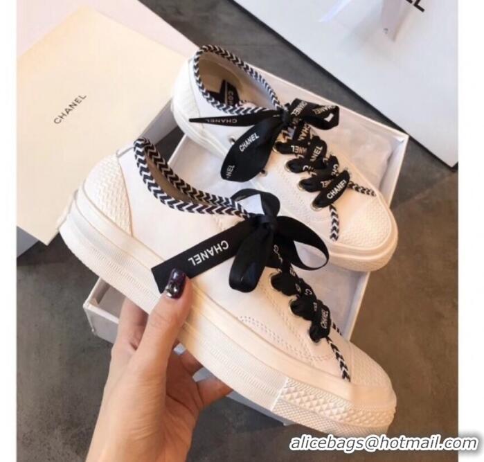 Stylish Chanel x Converse Logo Laces Sneakers G10909 Black 2019