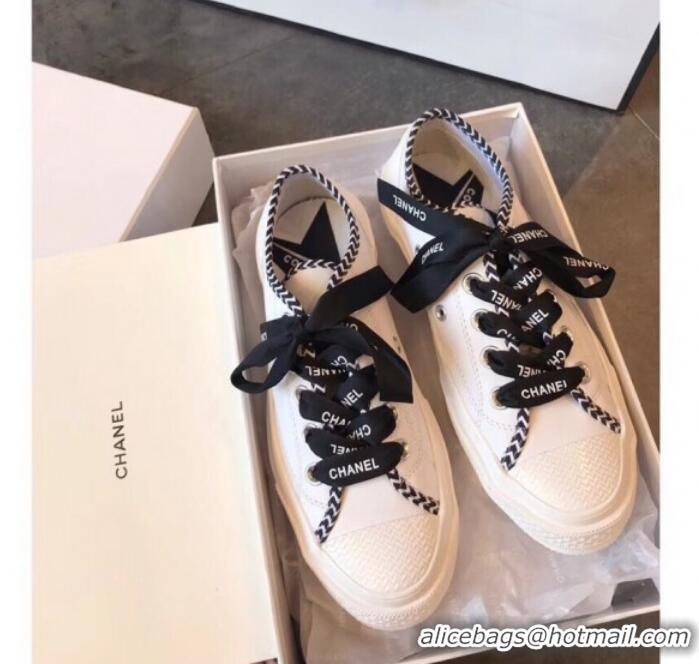 Stylish Chanel x Converse Logo Laces Sneakers G10909 Black 2019