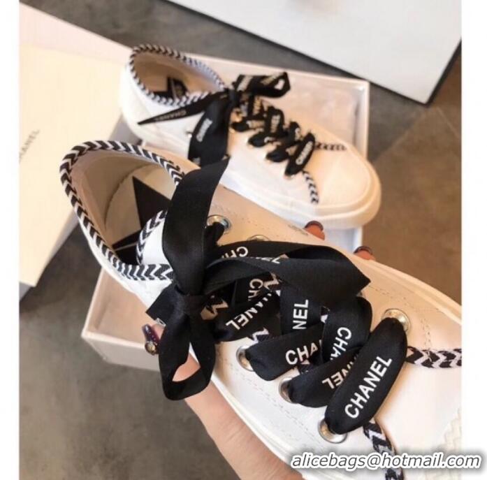 Stylish Chanel x Converse Logo Laces Sneakers G10909 Black 2019