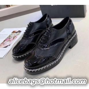 Sophisticated Chanel Calfskin and Patent Leather Chain Lace-Ups Loafers G35316 Black 2019