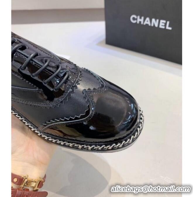 Sophisticated Chanel Calfskin and Patent Leather Chain Lace-Ups Loafers G35316 Black 2019