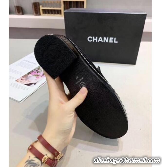 Lower Price Chanel Fabric and Patent Leather Chain Loafers G35317 Black 2019