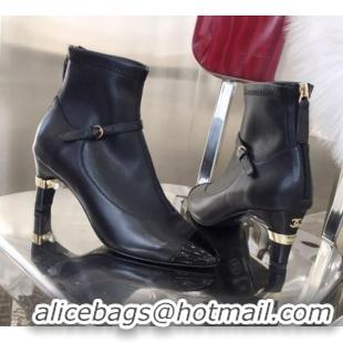 Classic Chanel Mary Jane Mid-Heel Short Boot in Leather Patchwork G11312 Black 2019