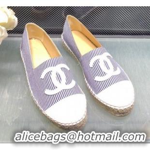 Newest Chanel Striped Tweed Flat Espadrille G29762 Navy Blue 2019