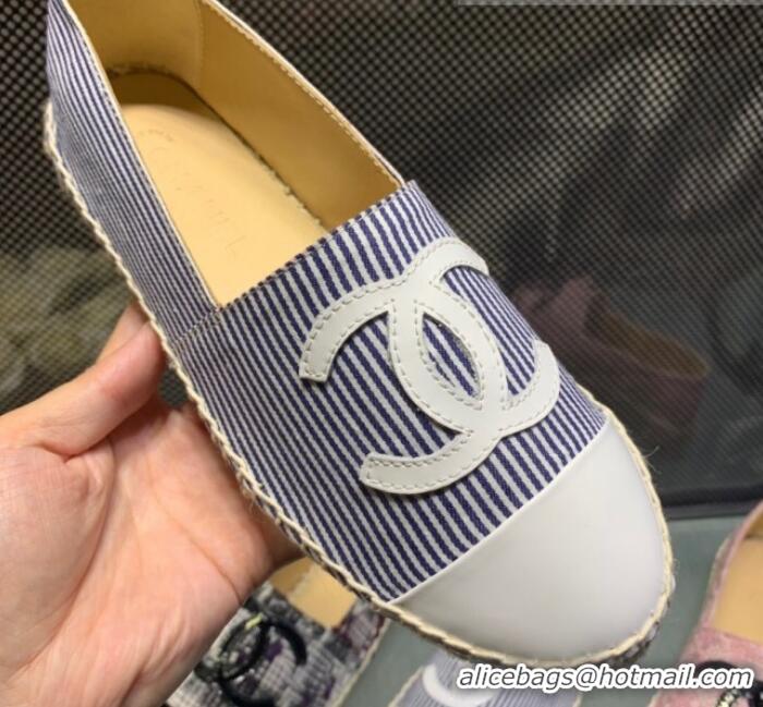 Newest Chanel Striped Tweed Flat Espadrille G29762 Navy Blue 2019