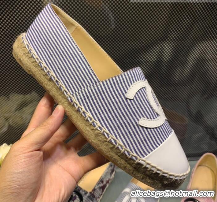 Newest Chanel Striped Tweed Flat Espadrille G29762 Navy Blue 2019