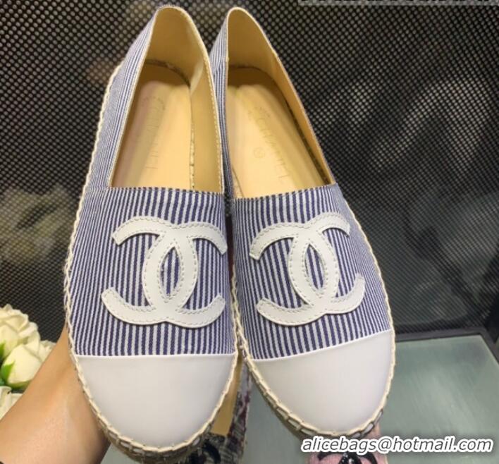 Newest Chanel Striped Tweed Flat Espadrille G29762 Navy Blue 2019