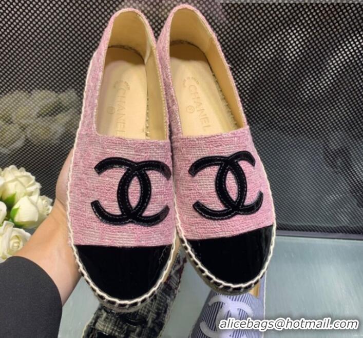 Discounts Chanel Tweed Patent Leather Flat Espadrille G29762 Pink 2019