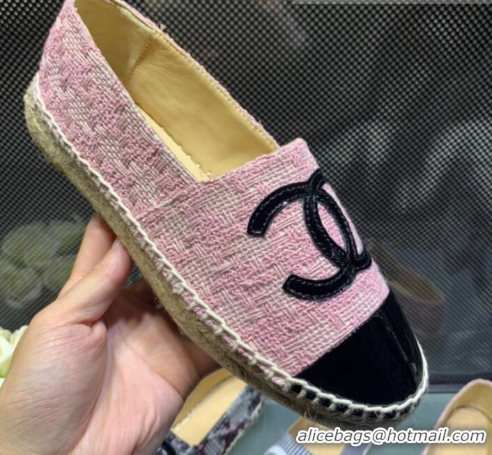 Discounts Chanel Tweed Patent Leather Flat Espadrille G29762 Pink 2019