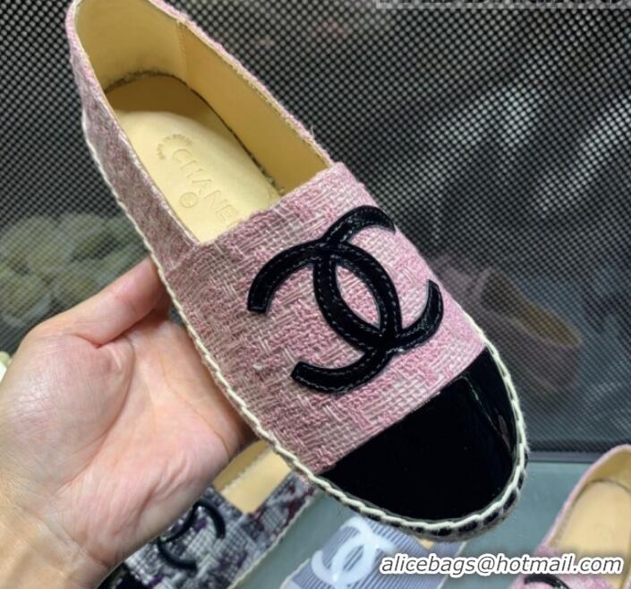 Discounts Chanel Tweed Patent Leather Flat Espadrille G29762 Pink 2019