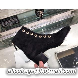 Hot Style Chanel Suede Calfskin Lace-up Short Boots G35174 Black 2019