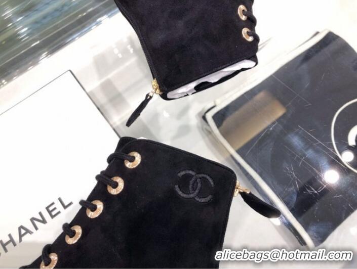 Hot Style Chanel Suede Calfskin Lace-up Short Boots G35174 Black 2019