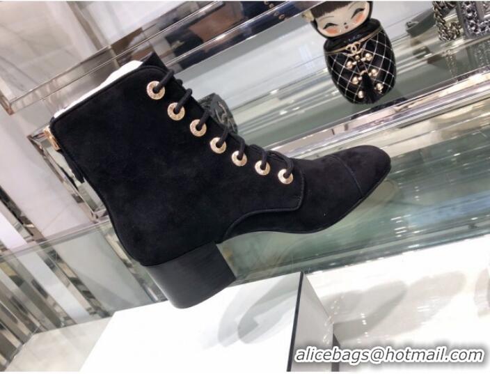 Hot Style Chanel Suede Calfskin Lace-up Short Boots G35174 Black 2019