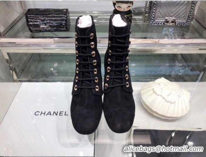 Hot Style Chanel Suede Calfskin Lace-up Short Boots G35174 Black 2019