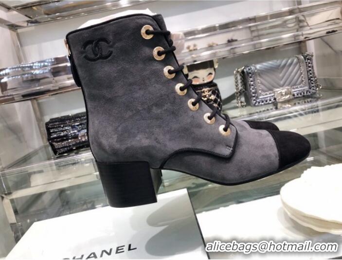 Luxury Chanel Suede Calfskin Lace-up Short Boots G35174 Gray 2019