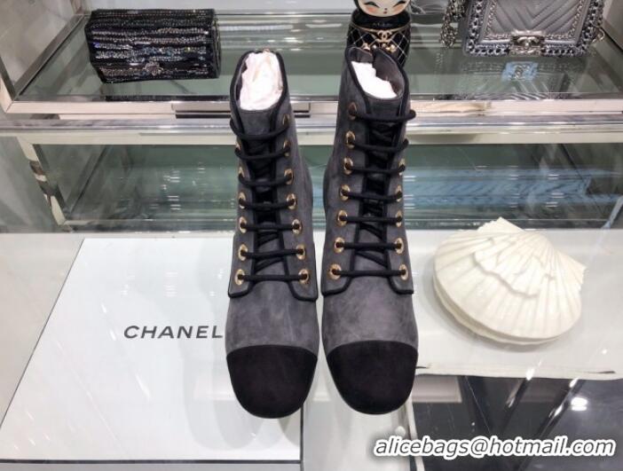 Luxury Chanel Suede Calfskin Lace-up Short Boots G35174 Gray 2019