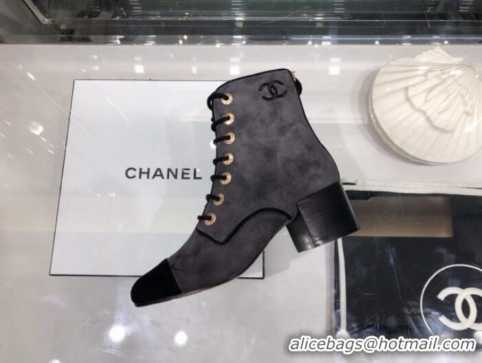 Luxury Chanel Suede Calfskin Lace-up Short Boots G35174 Gray 2019