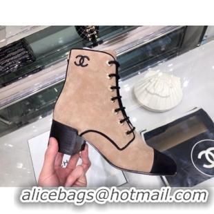 Classic Chanel Suede Calfskin Lace-up Short Boots G35174 Beige 2019